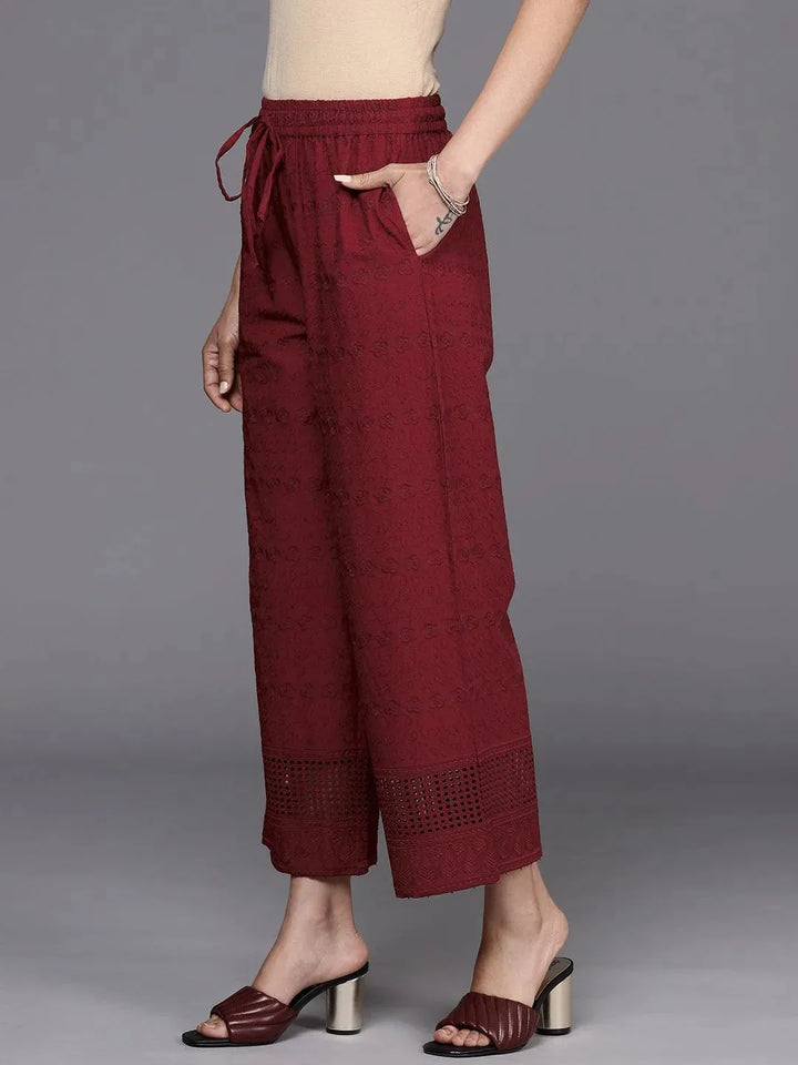 Maroon Self Design Cotton Palazzos - Libas
