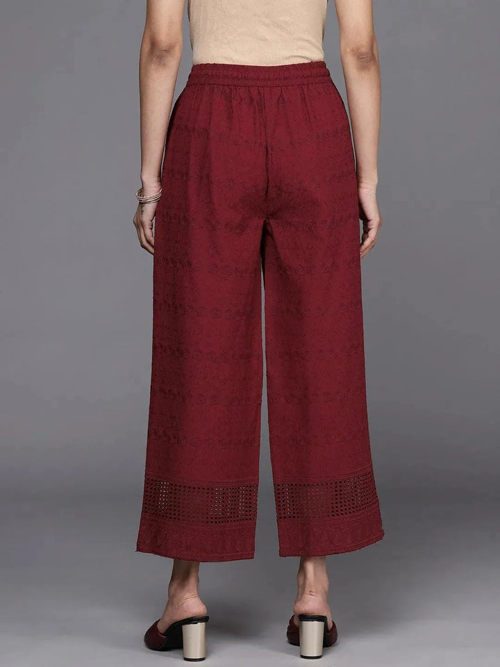 Maroon Self Design Cotton Palazzos - Libas