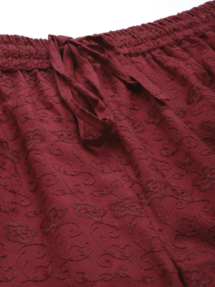 Maroon Self Design Cotton Palazzos - Libas
