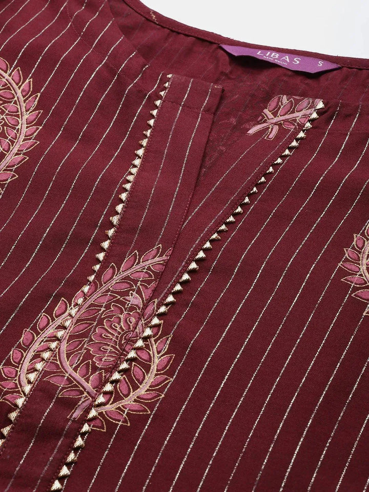 Maroon Self Design Silk Blend Suit Set - Libas