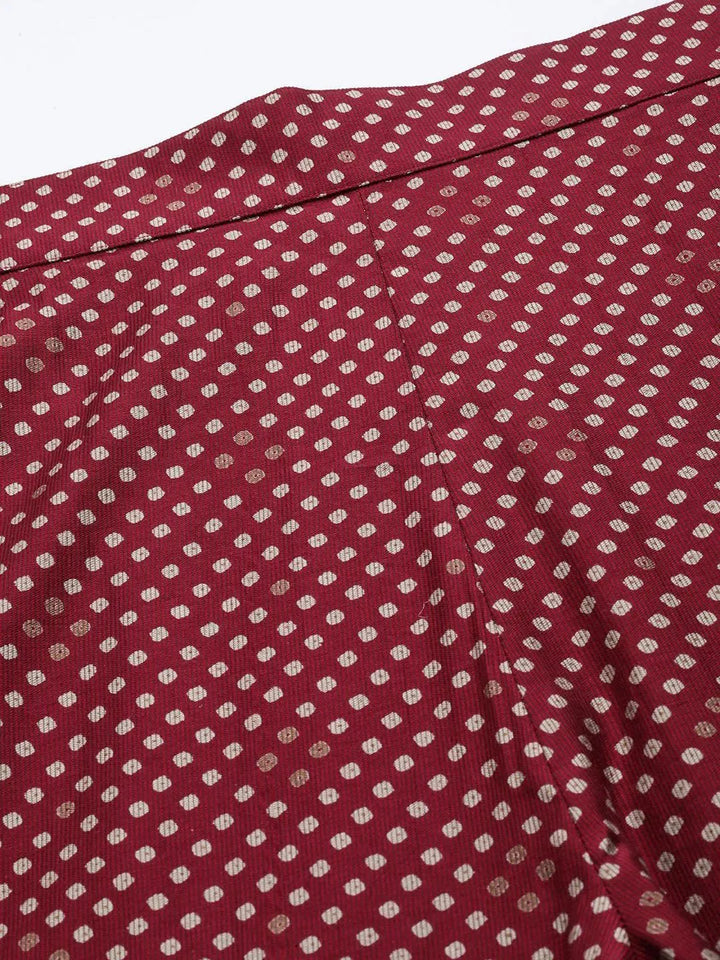 Maroon Self Design Silk Trousers - Libas