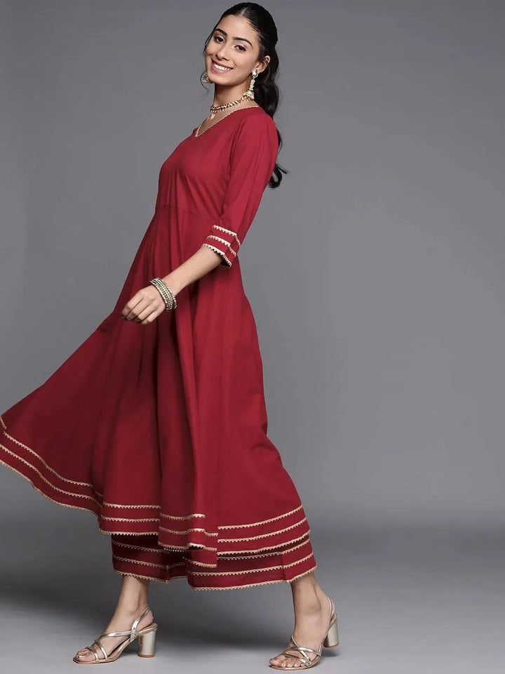 Maroon Solid Cotton Suit Set - Libas