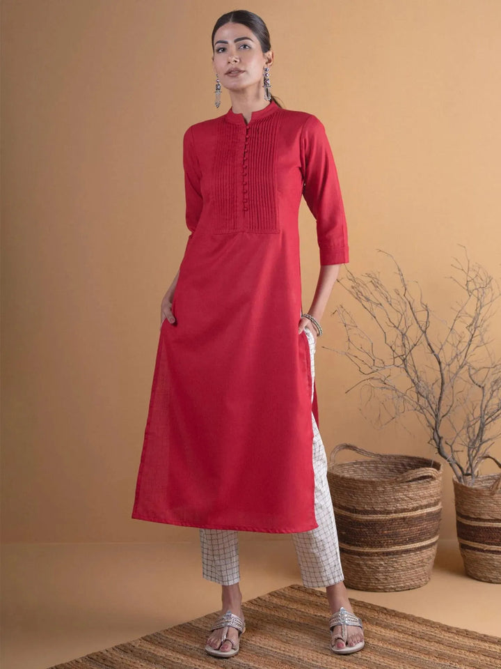 Maroon Solid Cotton Kurta - Libas