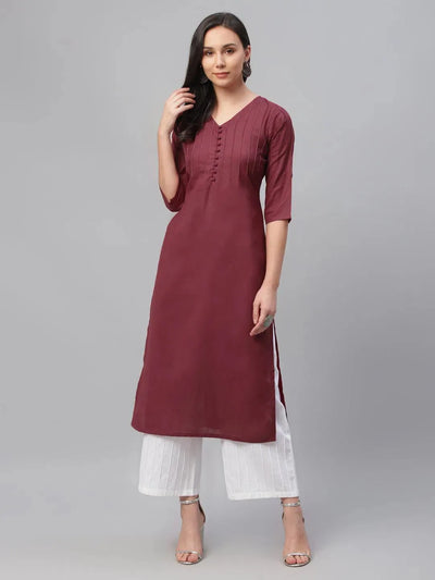 Maroon Solid Cotton Kurta - Libas