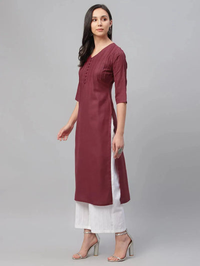 Maroon Solid Cotton Kurta - Libas