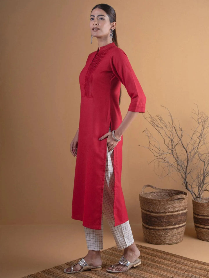 Maroon Solid Cotton Kurta - Libas