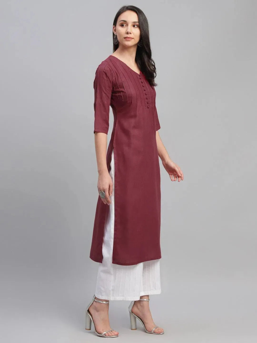 Maroon Solid Cotton Kurta - Libas