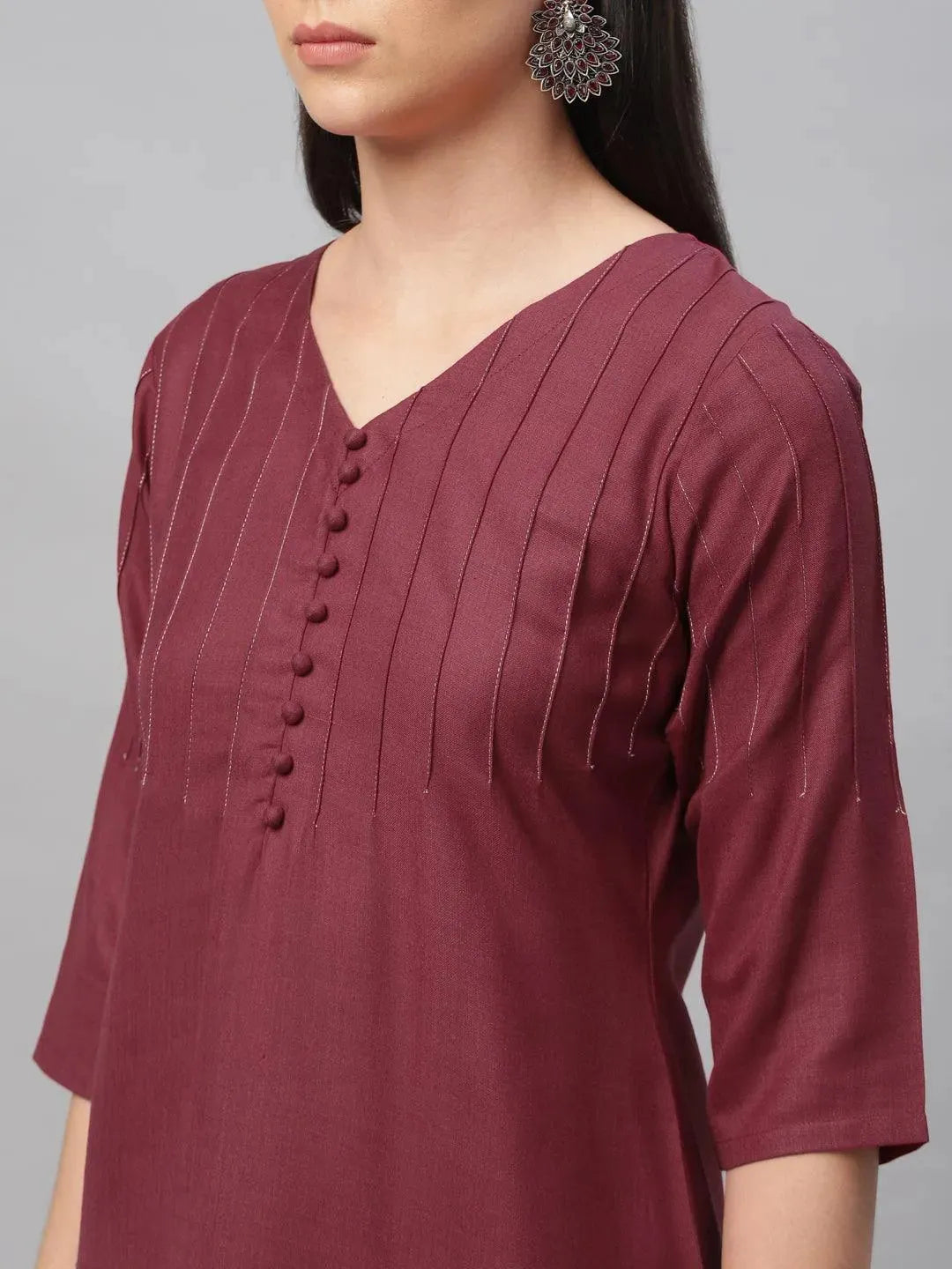 Maroon Solid Cotton Kurta - Libas