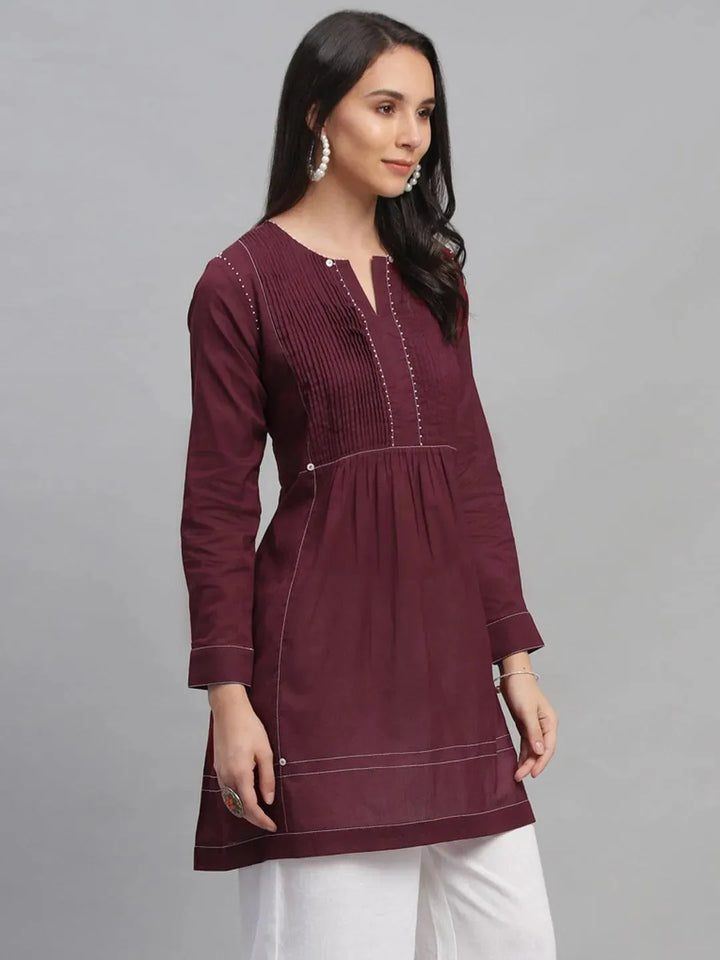 Maroon Solid Cotton Kurti - Libas