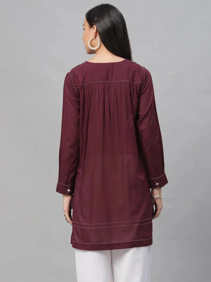 Maroon Solid Cotton Kurti - Libas