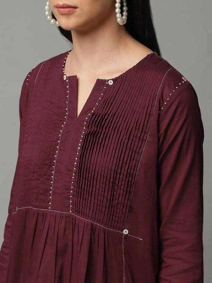 Maroon Solid Cotton Kurti - Libas