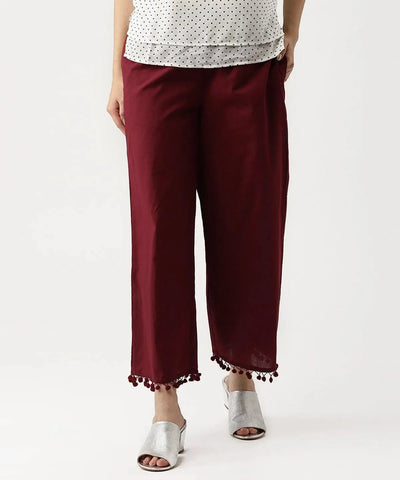 Maroon Solid Cotton Palazzos - Libas