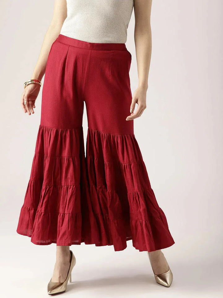 Maroon Solid Cotton Palazzos - Libas