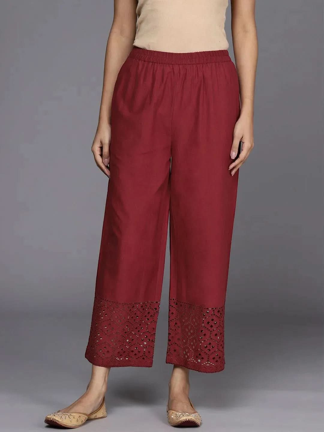 

Maroon Solid Cotton Palazzos
