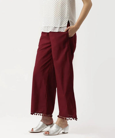 Maroon Solid Cotton Palazzos - Libas