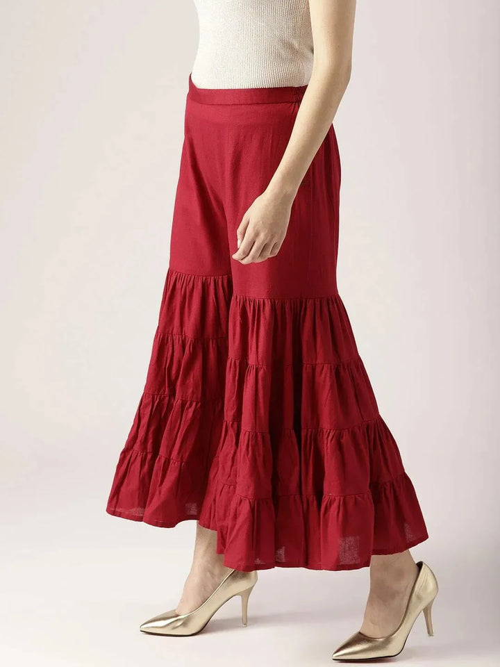 Maroon Solid Cotton Palazzos - Libas