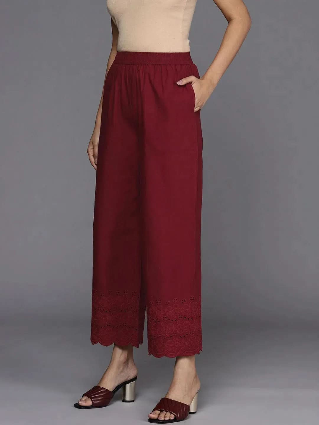 

Maroon Solid Cotton Palazzos