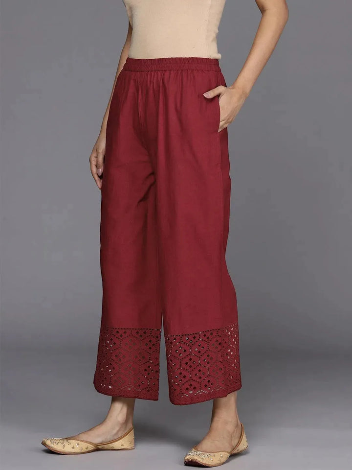 Maroon Solid Cotton Palazzos - Libas