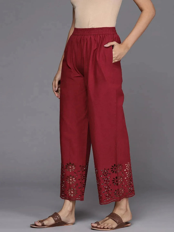 Maroon Solid Cotton Palazzos - Libas
