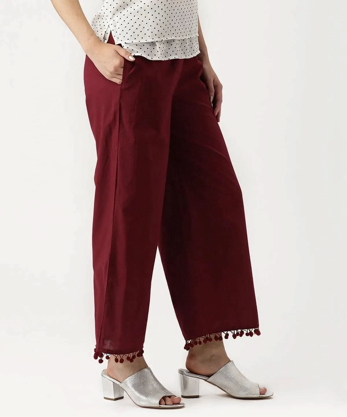 

Maroon Solid Cotton Palazzos