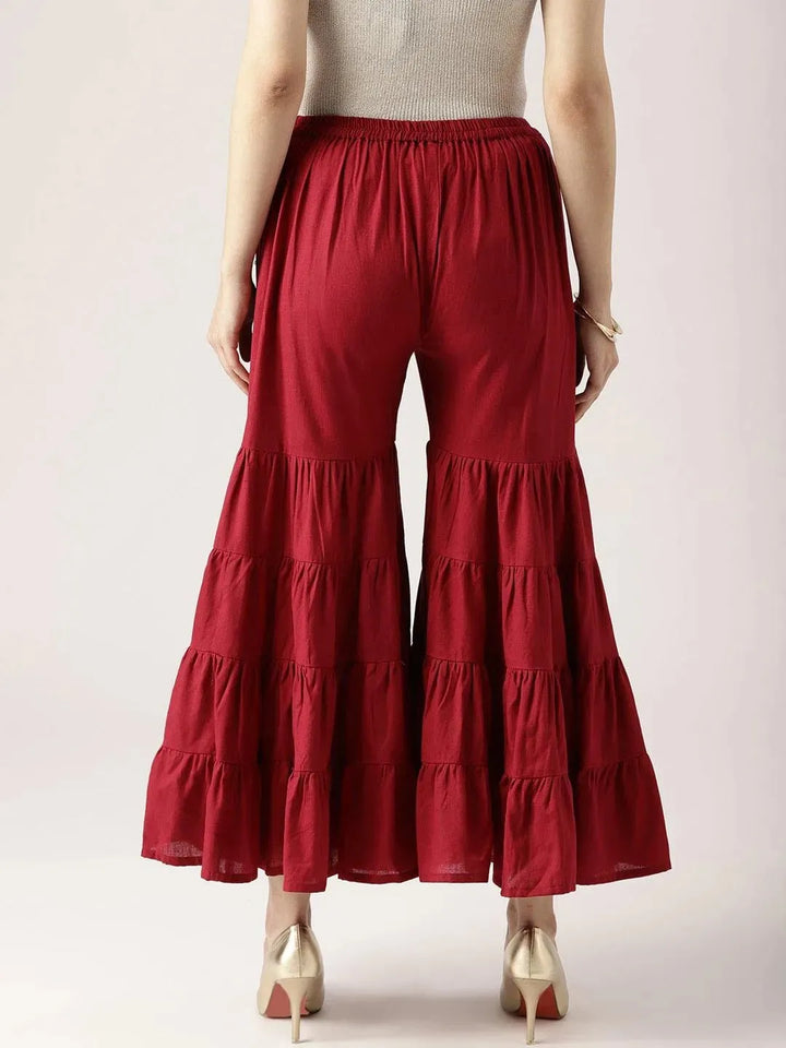 Maroon Solid Cotton Palazzos - Libas