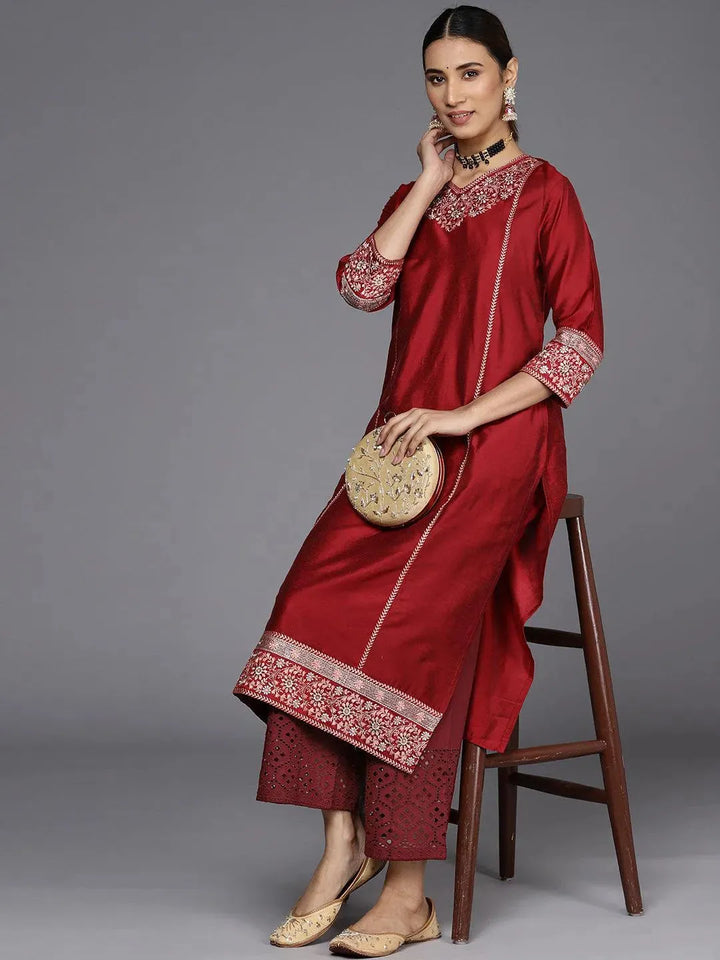 Maroon Solid Cotton Palazzos - Libas