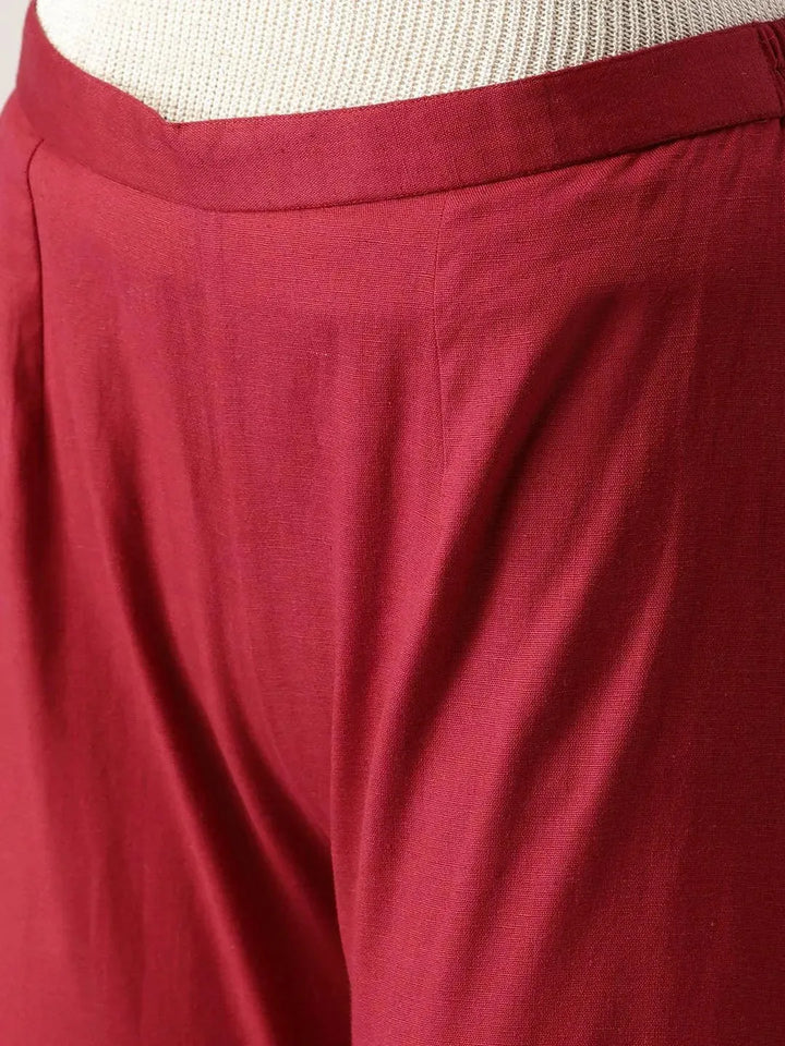 Maroon Solid Cotton Palazzos - Libas