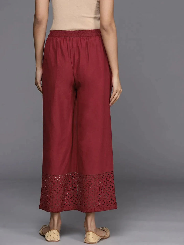 Maroon Solid Cotton Palazzos - Libas
