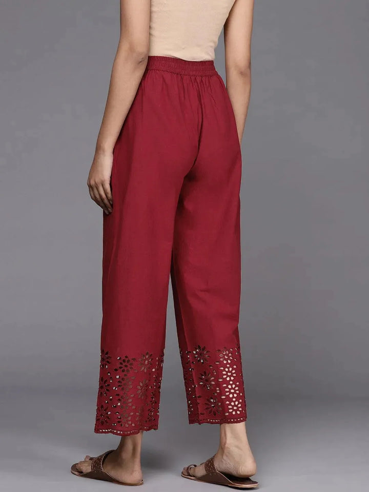 Maroon Solid Cotton Palazzos - Libas