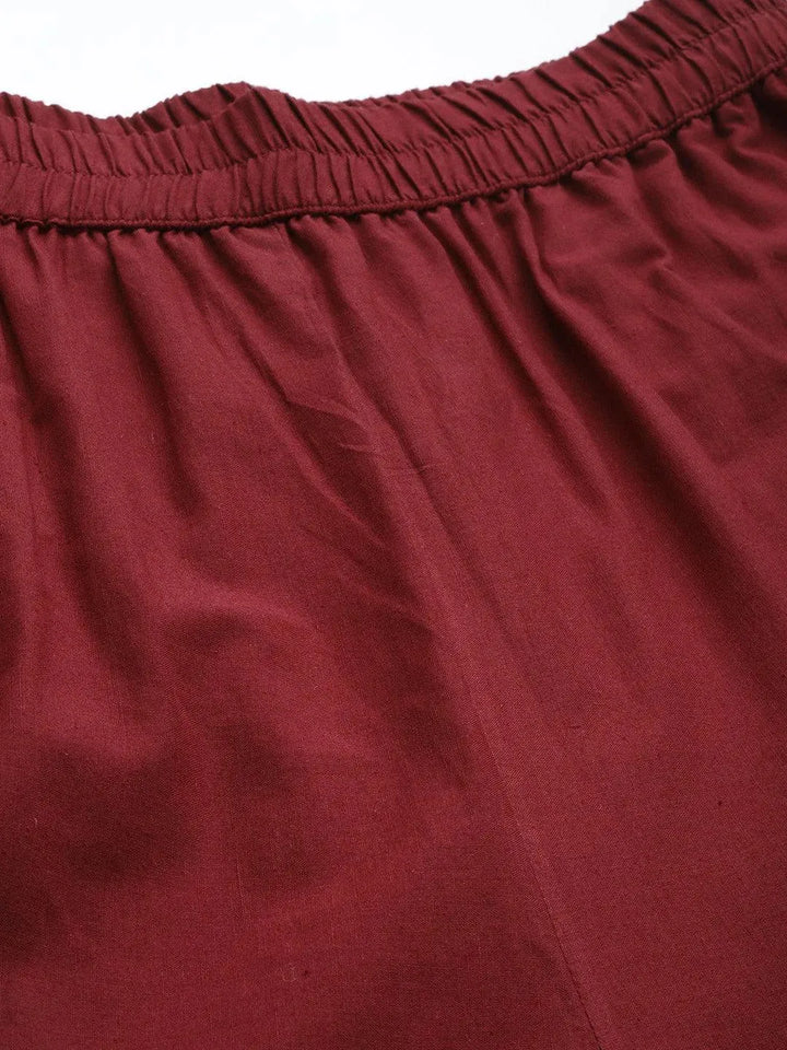 Maroon Solid Cotton Palazzos - Libas