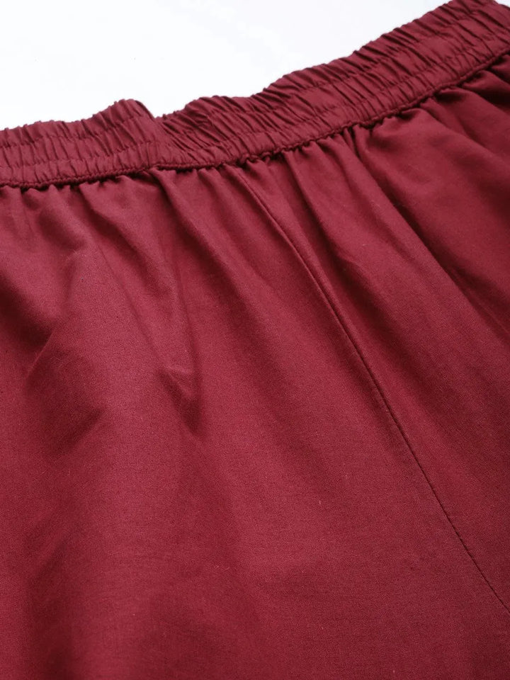 Maroon Solid Cotton Palazzos - Libas