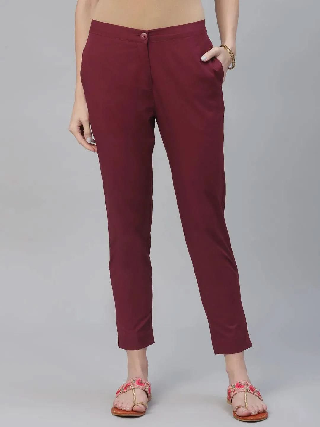 

Maroon Solid Cotton Trousers