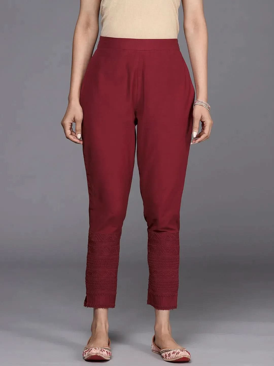 

Maroon Solid Cotton Trousers