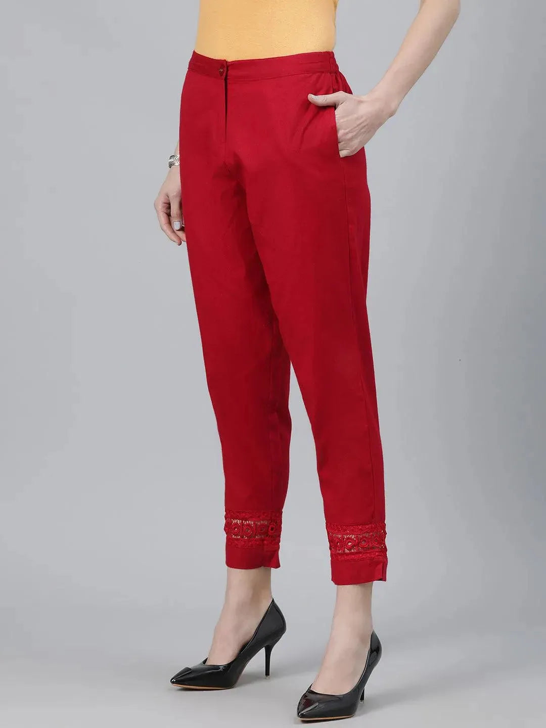 

Buy Maroon Solid Cotton Trousers - PL813- | Libas Ethnic Wear Online