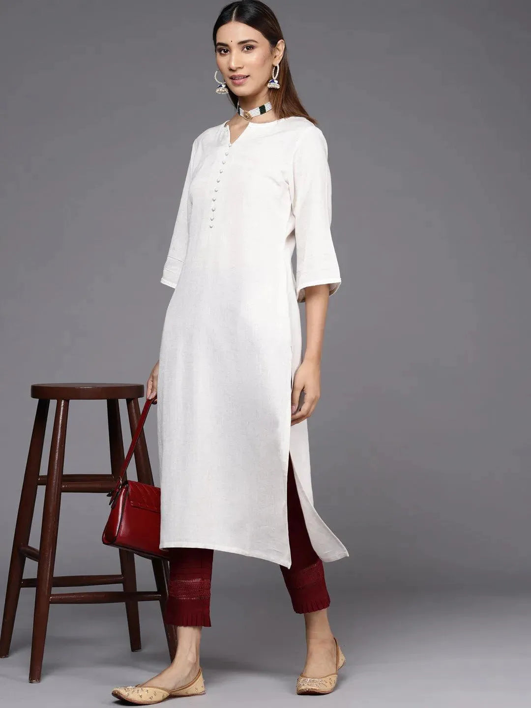 Maroon Solid Cotton Trousers - Libas 