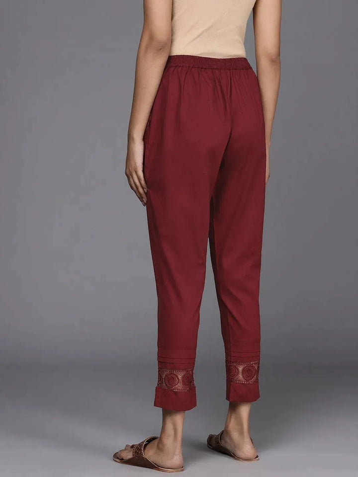 Maroon Solid Cotton Trousers - Libas