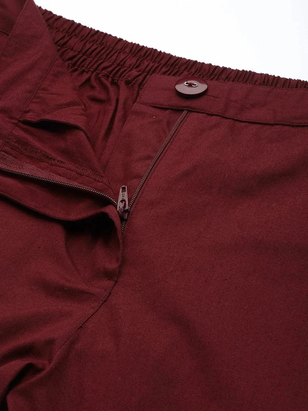 Maroon Solid Cotton Trousers - Libas