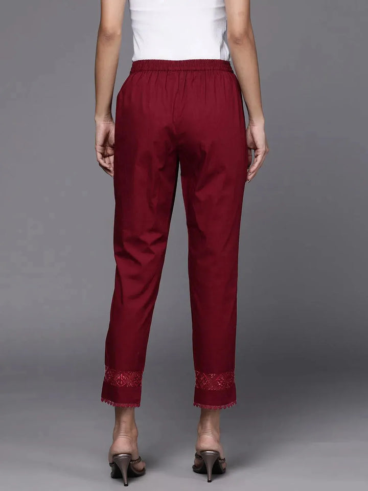 Maroon Solid Cotton Trousers - Libas