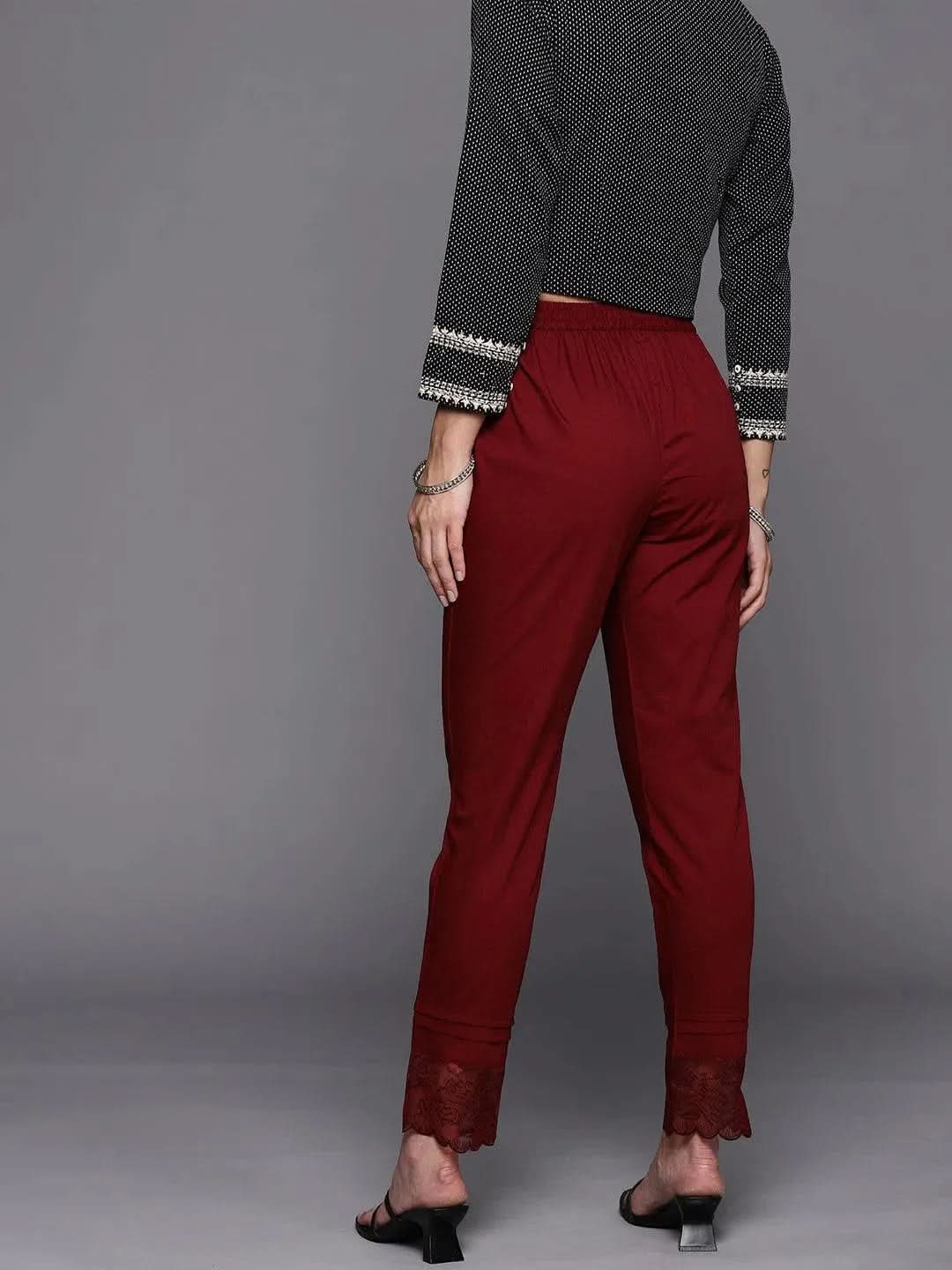 

Maroon Solid Cotton Trousers