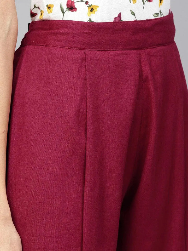 Maroon Solid Cotton Trousers - Libas