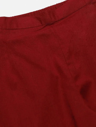 Maroon Solid Cotton Trousers - Libas