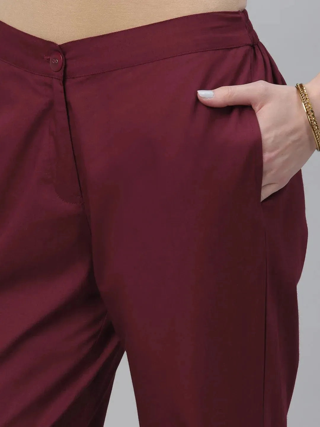 Maroon Solid Cotton Trousers - Libas