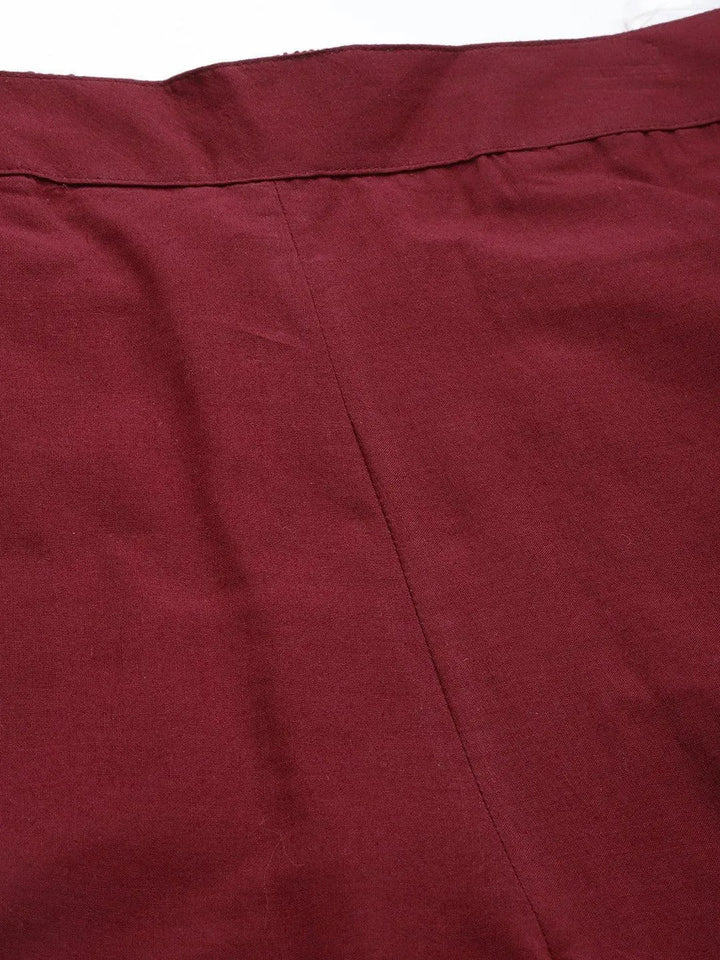 Maroon Solid Cotton Trousers - Libas