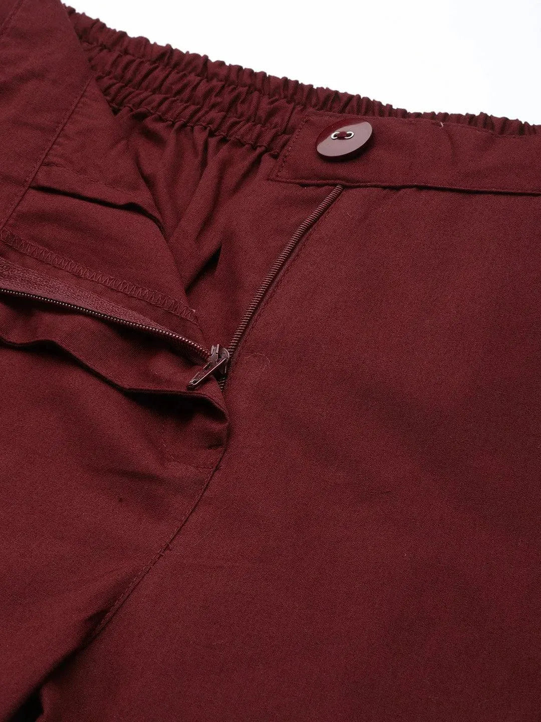 Maroon Solid Cotton Trousers - Libas