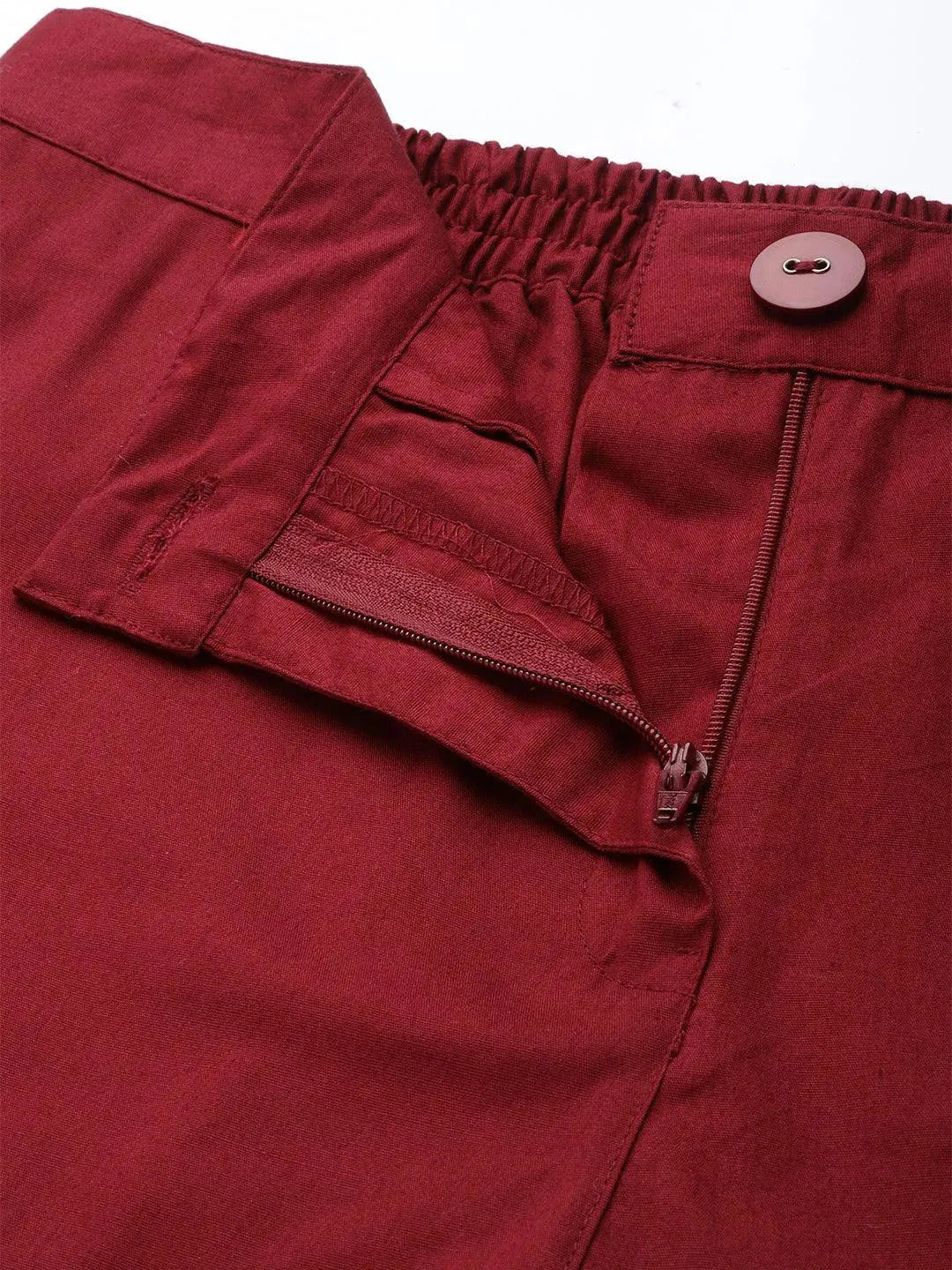 Maroon Solid Cotton Trousers - Libas 