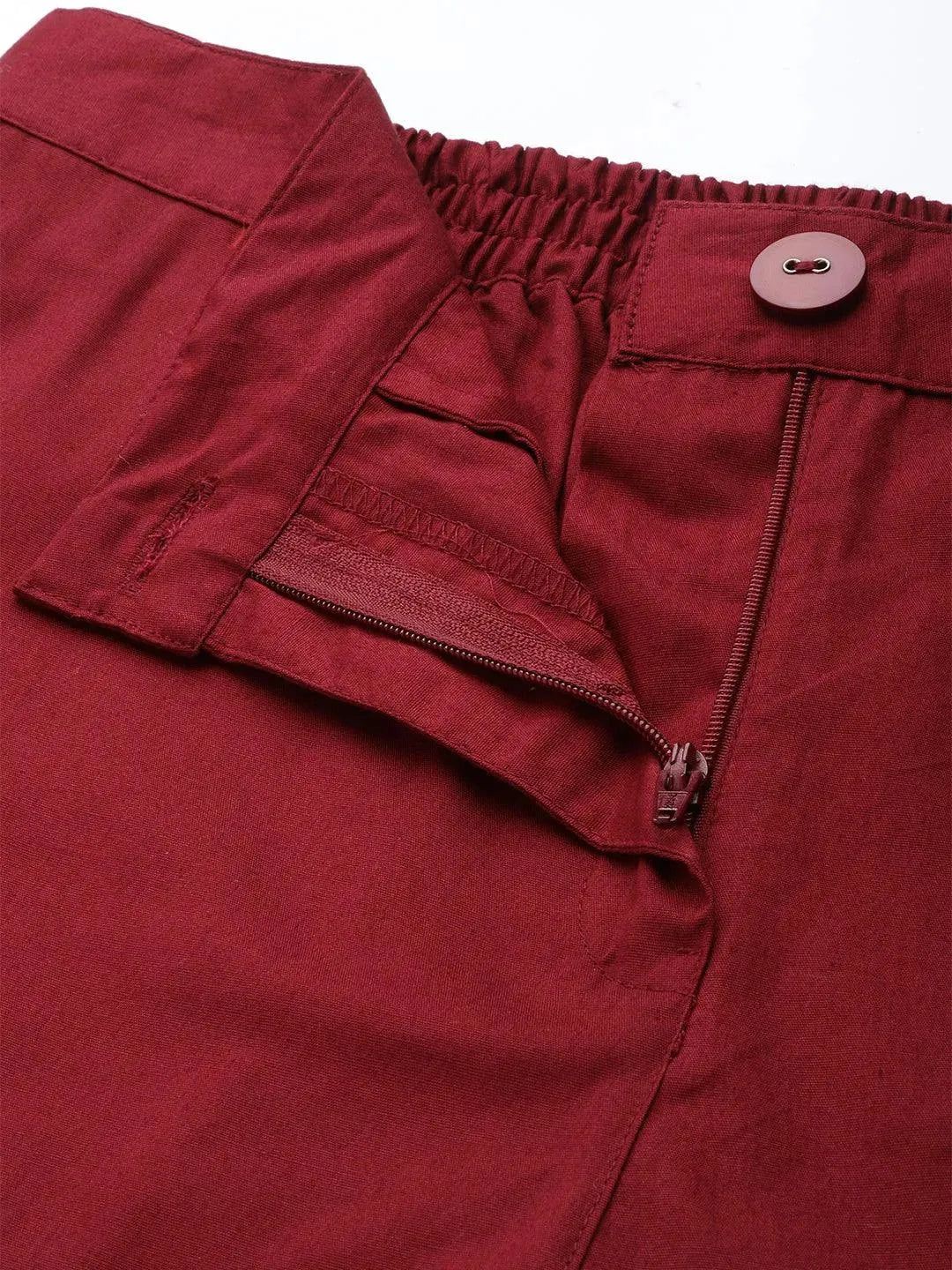 Maroon Solid Cotton Trousers - Libas