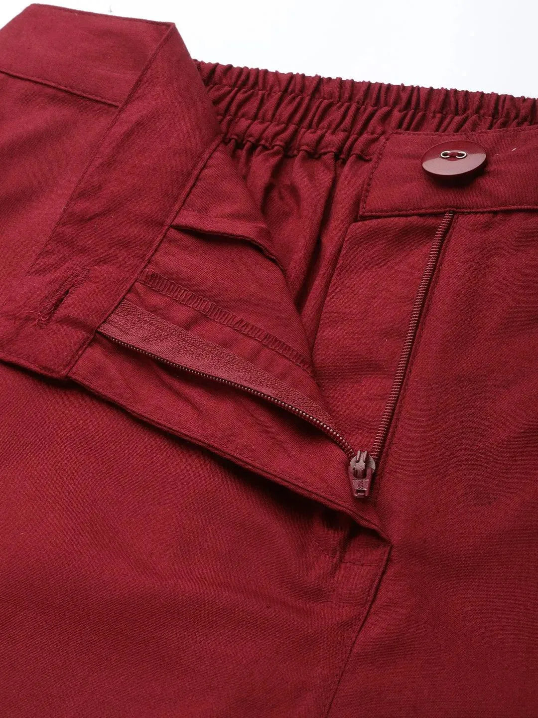 Maroon Solid Cotton Trousers - Libas