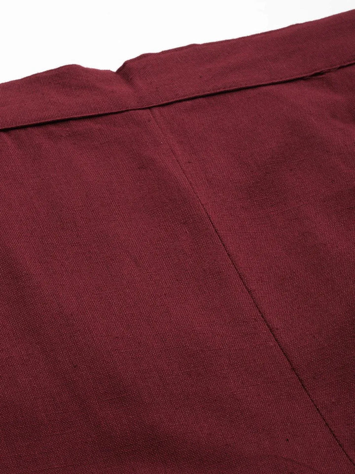 Maroon Solid Cotton Trousers - Libas