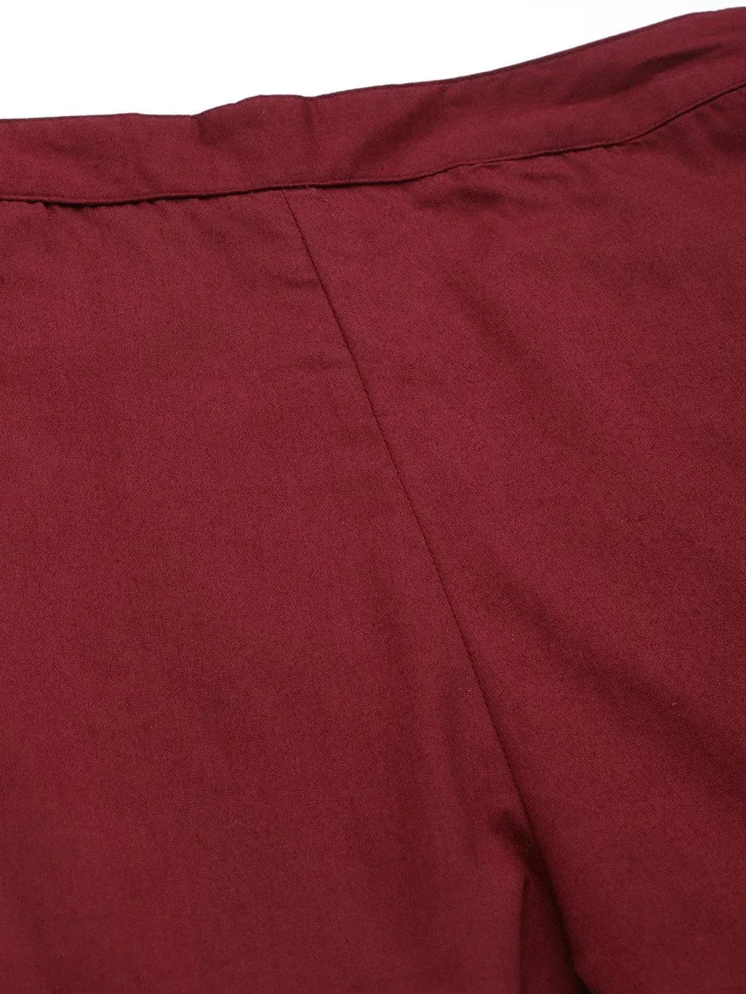 Maroon Solid Cotton Trousers - Libas