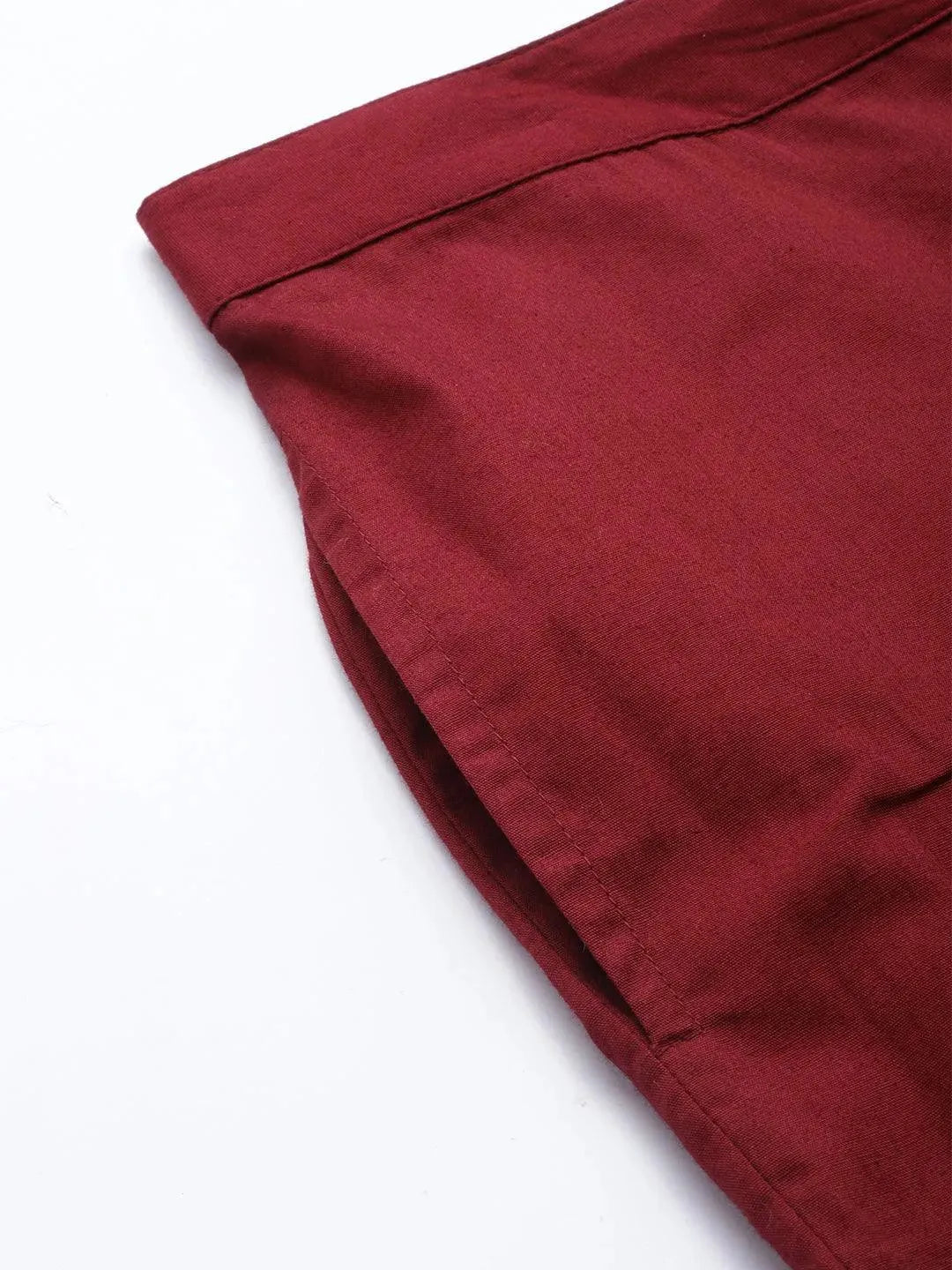 Maroon Solid Cotton Trousers - Libas